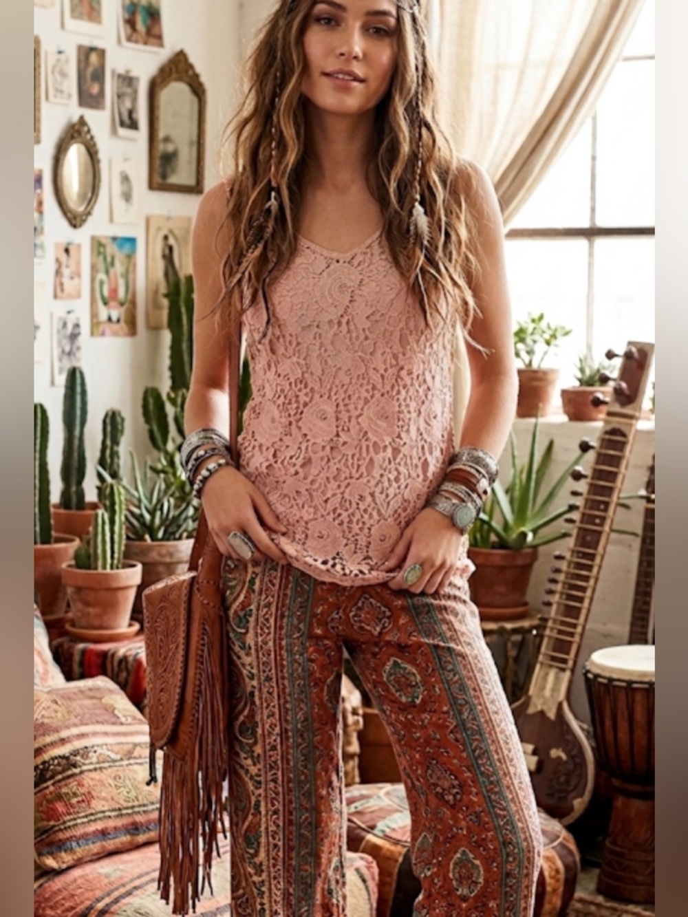 Oso crochet casual womens tank top Large lace boho‎ travel Cruise resortwear